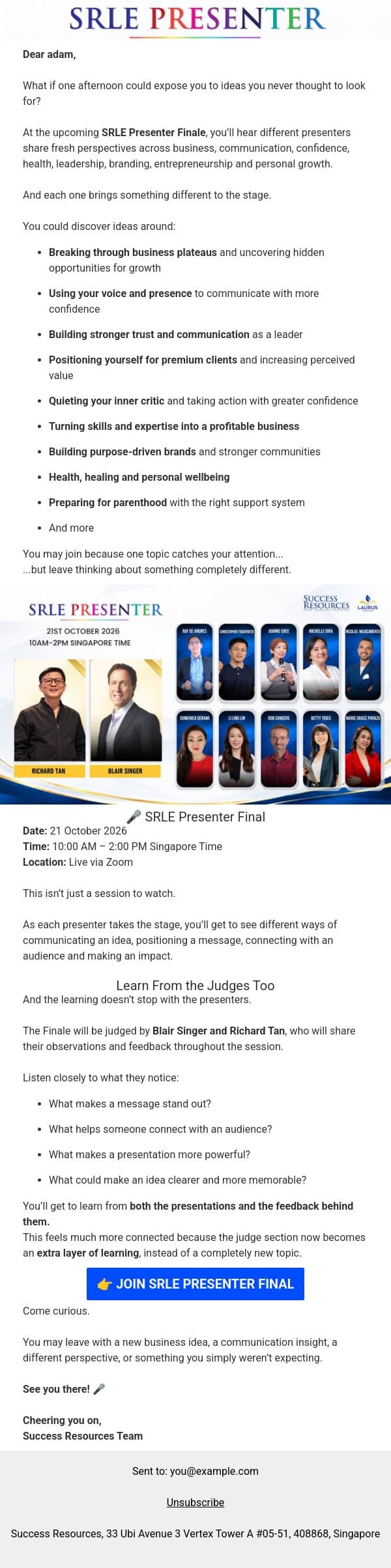 What Makes a Message Stand Out? See It Live. email from Success Resources screenshot