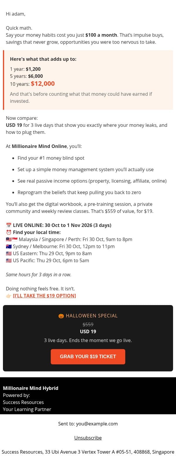 $19 vs another year of this email from Success Resources screenshot
