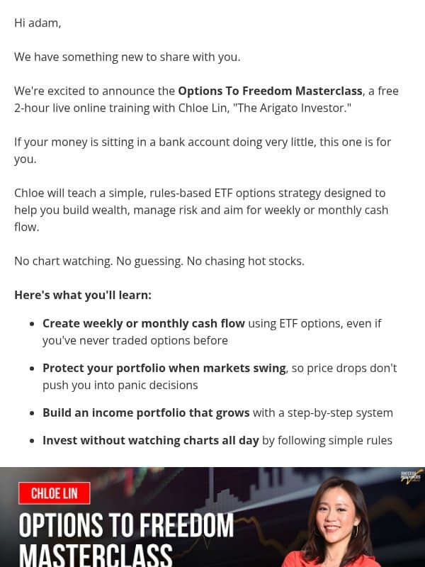 Just announced: make your money pay you monthly email from Success Resources
