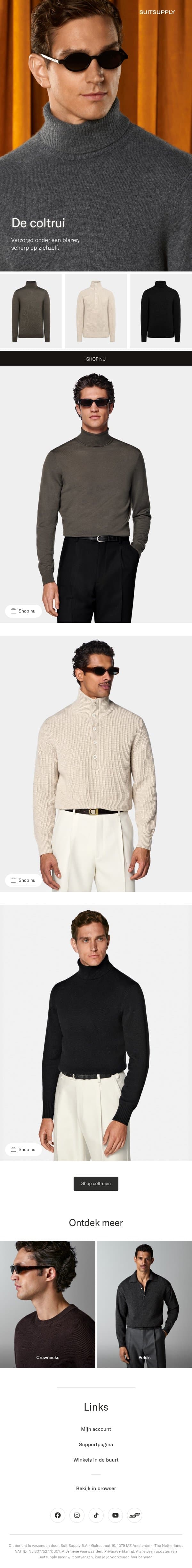 Het seizoen van de coltrui is weer begonnen email from SuitSupply screenshot