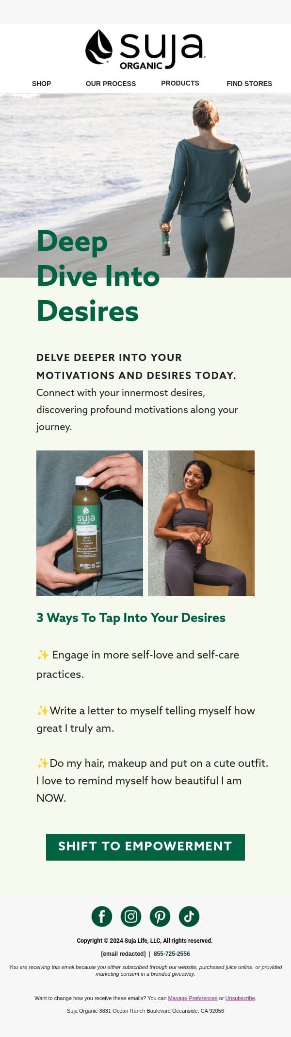 Dive Into Your Desires Today email from Suja Organic screenshot