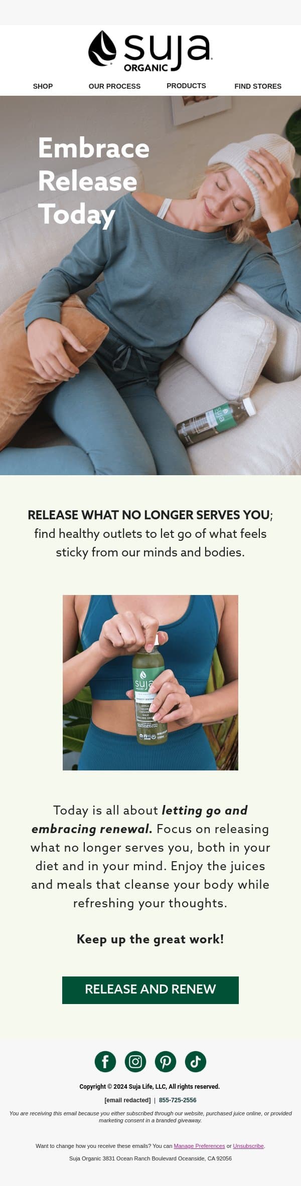 Time for Release & Renewal! email from Suja Organic screenshot
