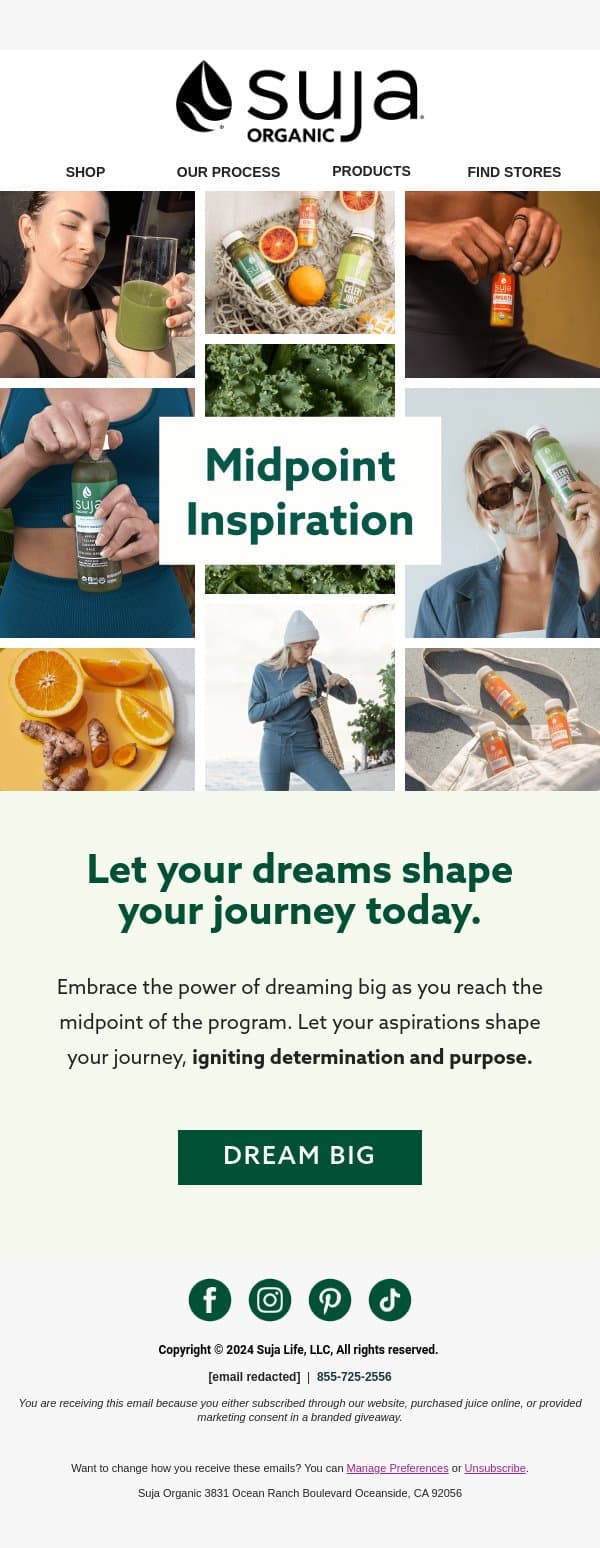 You’re Halfway There – Keep It Up! email from Suja Organic screenshot