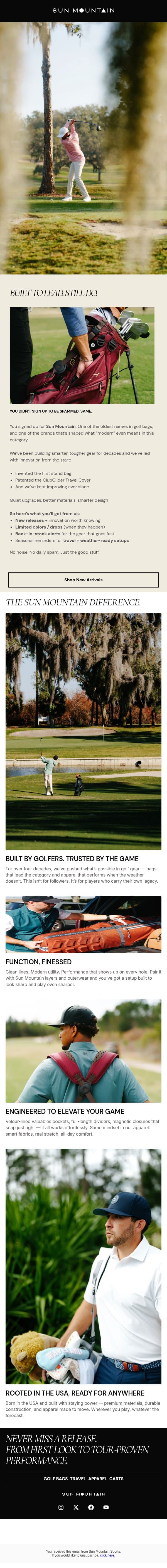The originals don’t chase trends. They set them. email from Sun Mountain Sports screenshot