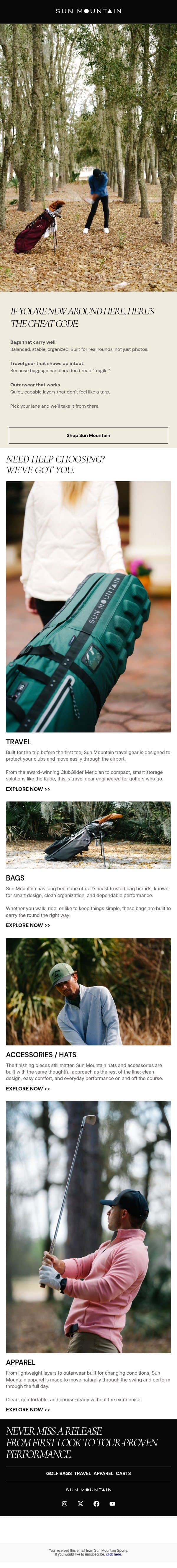 Built for the journey (and the weather) email from Sun Mountain Sports screenshot