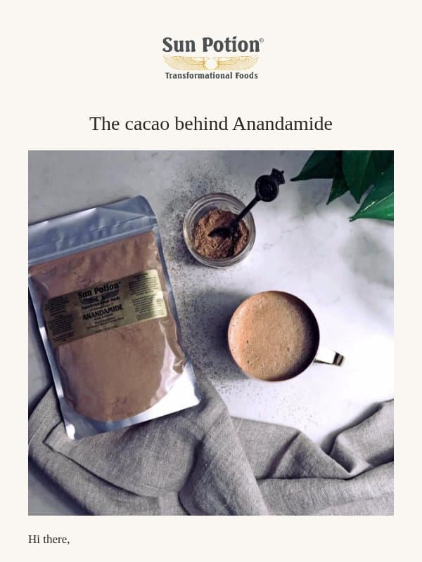 Hot cacao season: the cacao behind Anandamide email from Sun Potion