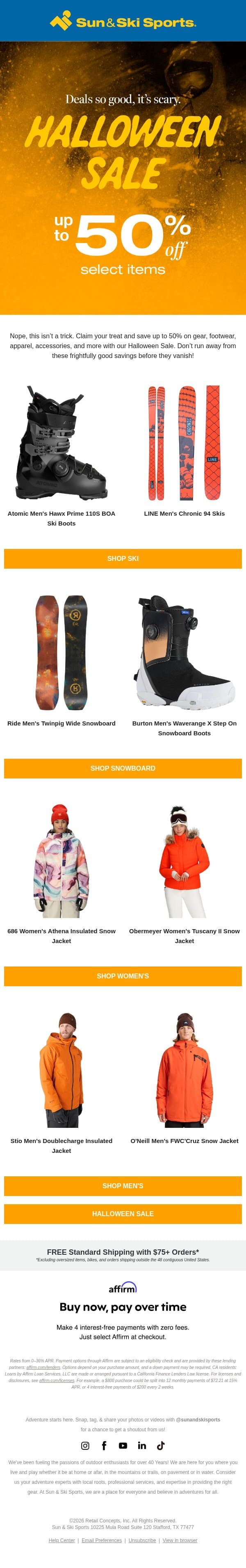 π» Happy Halloween! Scarily Good Deals Up to 50% Off! π email from Sun & Ski Sports screenshot