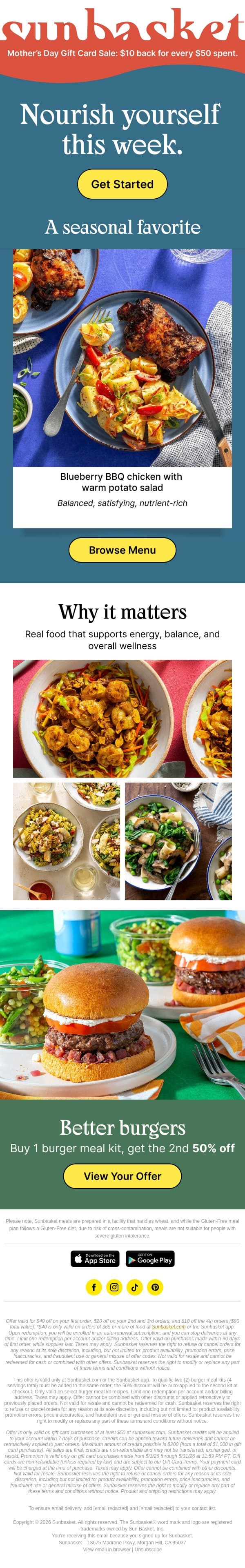 Feel good food every week email from Sunbasket screenshot