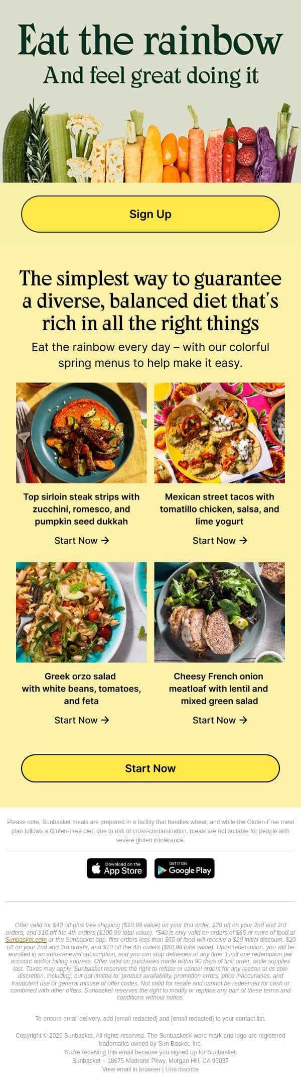 Your menu, in full color 🌈 email from Sunbasket screenshot
