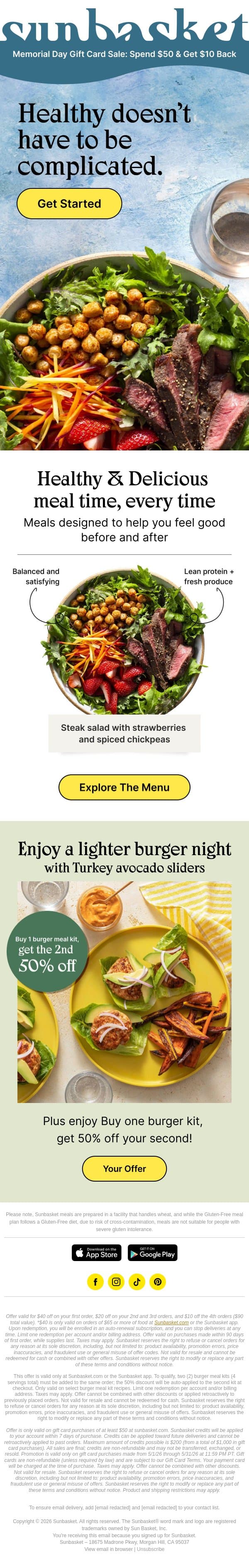Eat well without overthinking it email from Sunbasket screenshot