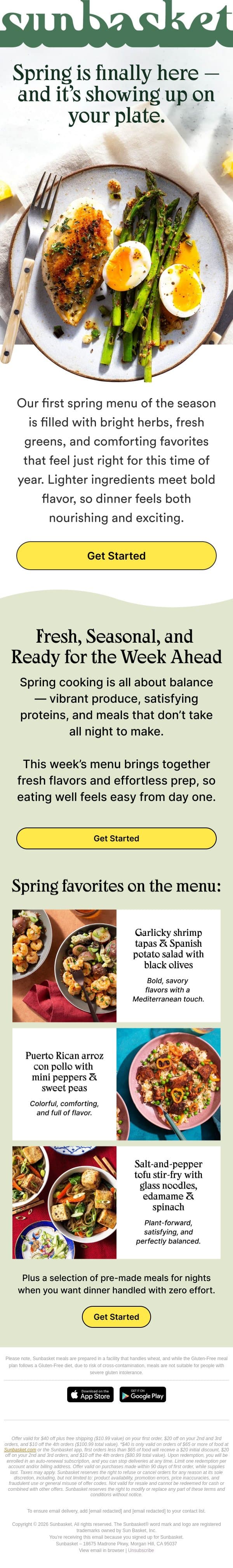 Spring is Finally Here! email from Sunbasket screenshot