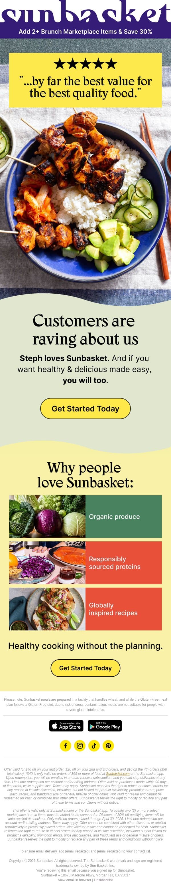 Why people love Sunbasket email from Sunbasket screenshot