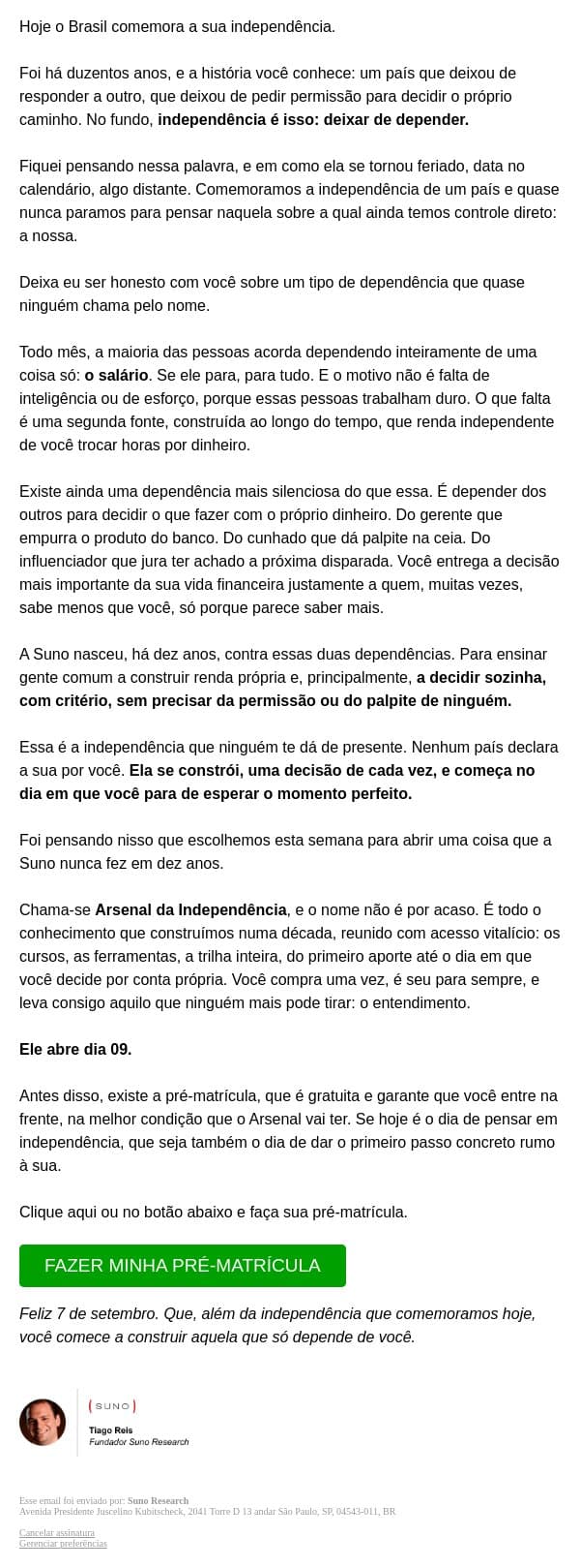 Uma carta sobre independência email from Suno Research screenshot