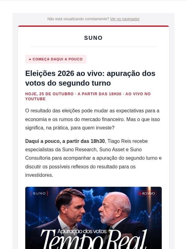 🔴 LIVE: Apuração do 2º turno ao vivo email from Suno Research