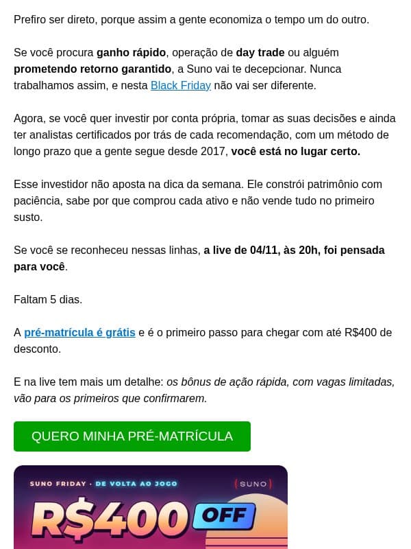 Isso não é para todo mundo email from Suno Research