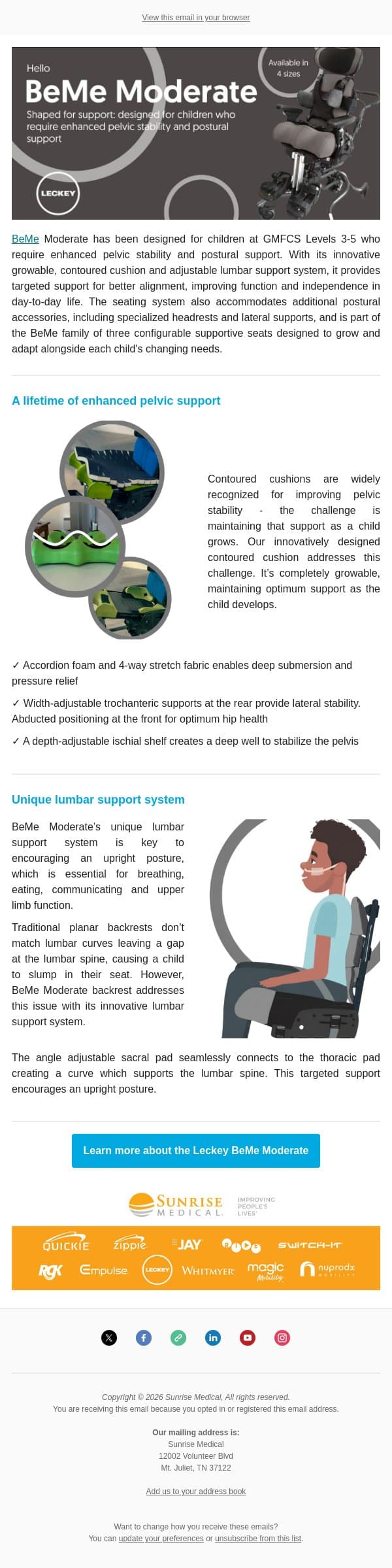 Meet BeMe Moderate: Shaped for support email from Sunrise Medical (JAY Cushions) screenshot