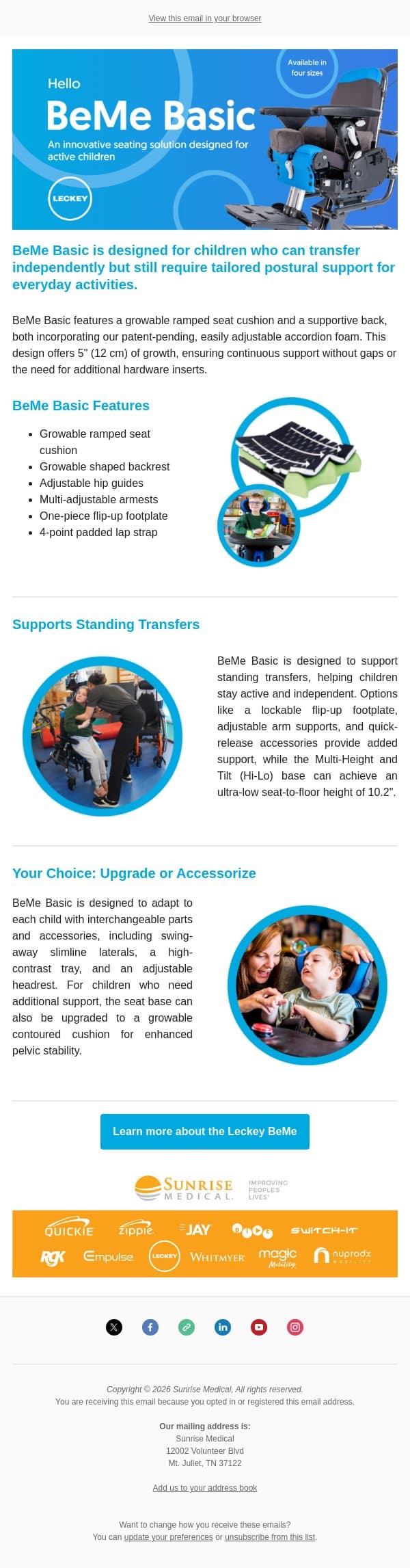 BeMe Basic: Designed for Active Children email from Sunrise Medical (JAY Cushions) screenshot