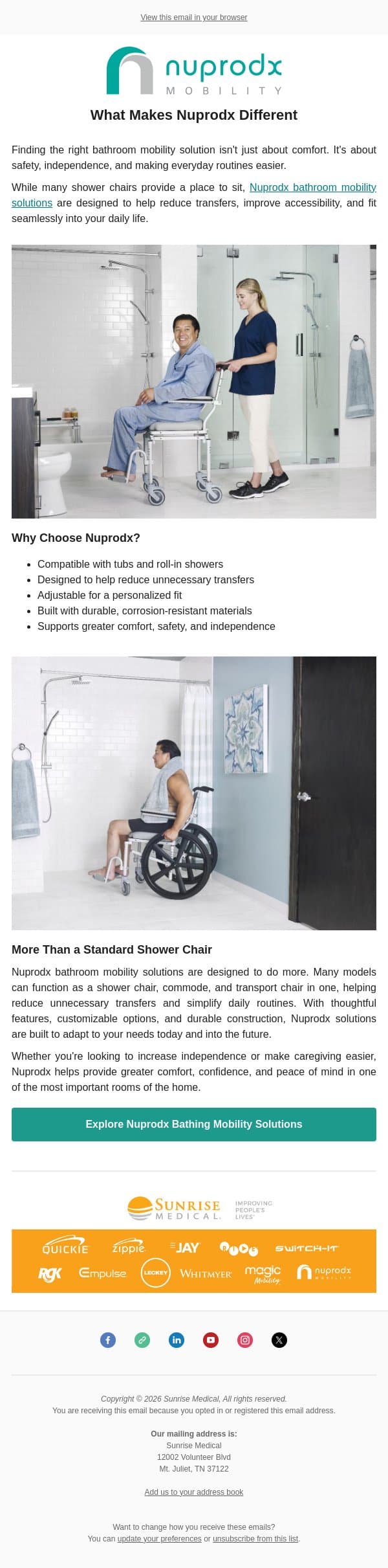 Not All Shower Chairs Are Created Equal email from Sunrise Medical (JAY Cushions) screenshot