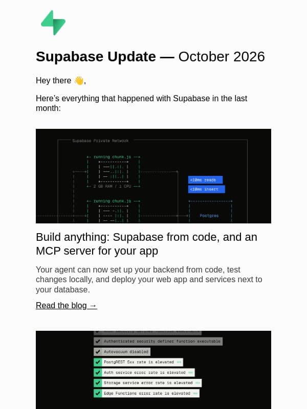 Supa Update October 2026 email from Supabase