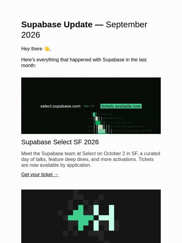 Supa Update Sep 2026 email from Supabase