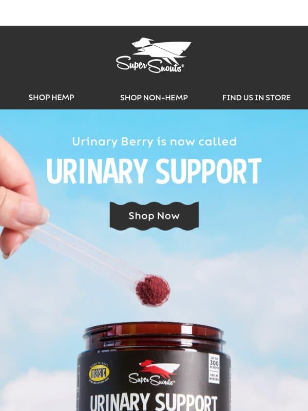Urinary Berry is now Urinary Support 🐾 🫐 email from Super Snouts