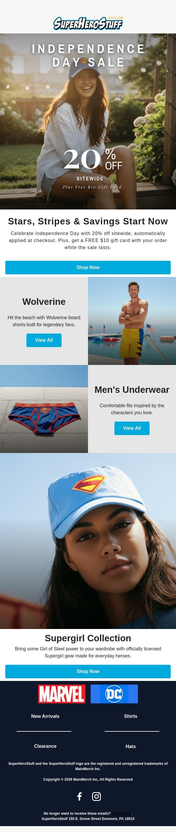 The 4th Starts Now 🇺🇸 email from SuperHeroStuff screenshot
