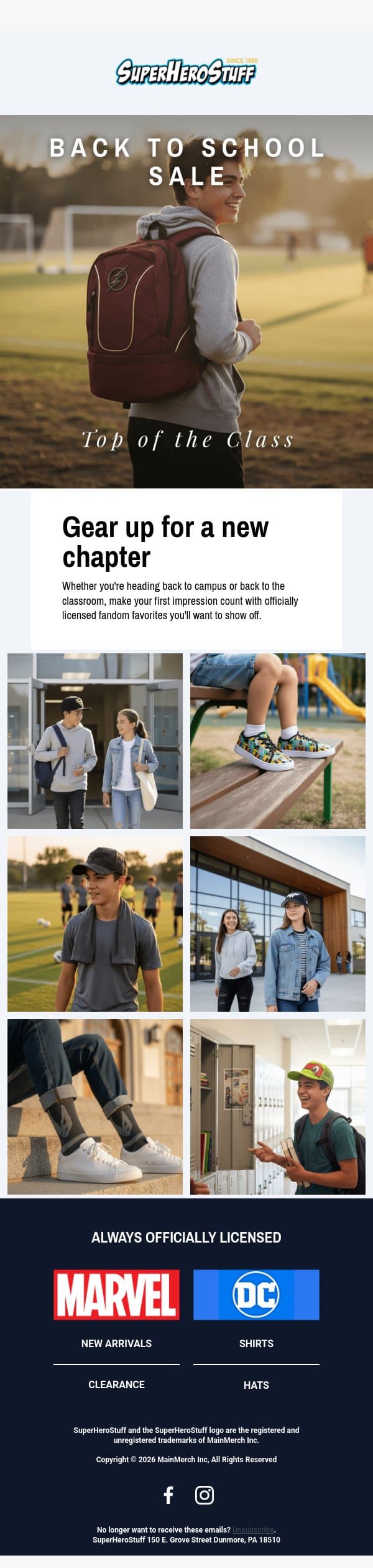 Assemble Your School Gear ⚡ email from SuperHeroStuff screenshot