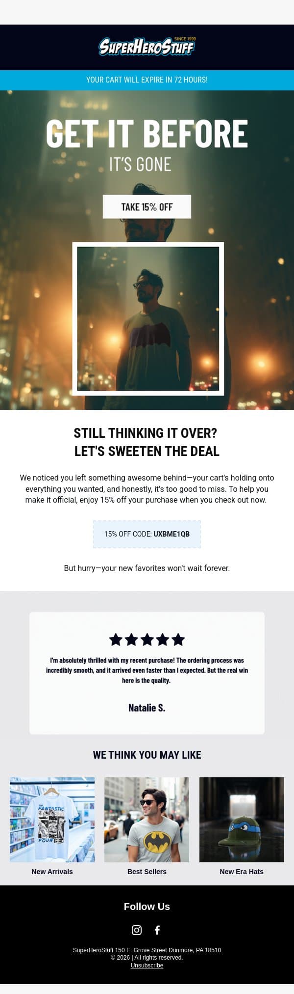 Don't miss out on your offer! email from SuperHeroStuff screenshot