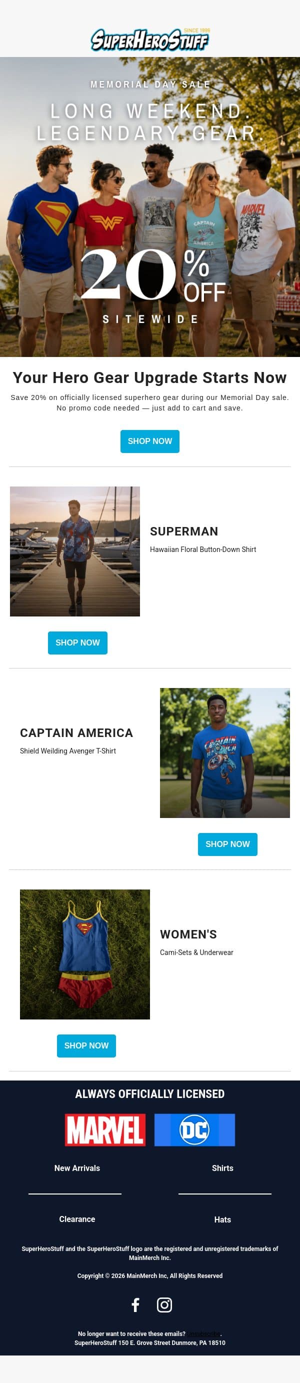 Heroes Save Big This Weekend email from SuperHeroStuff screenshot