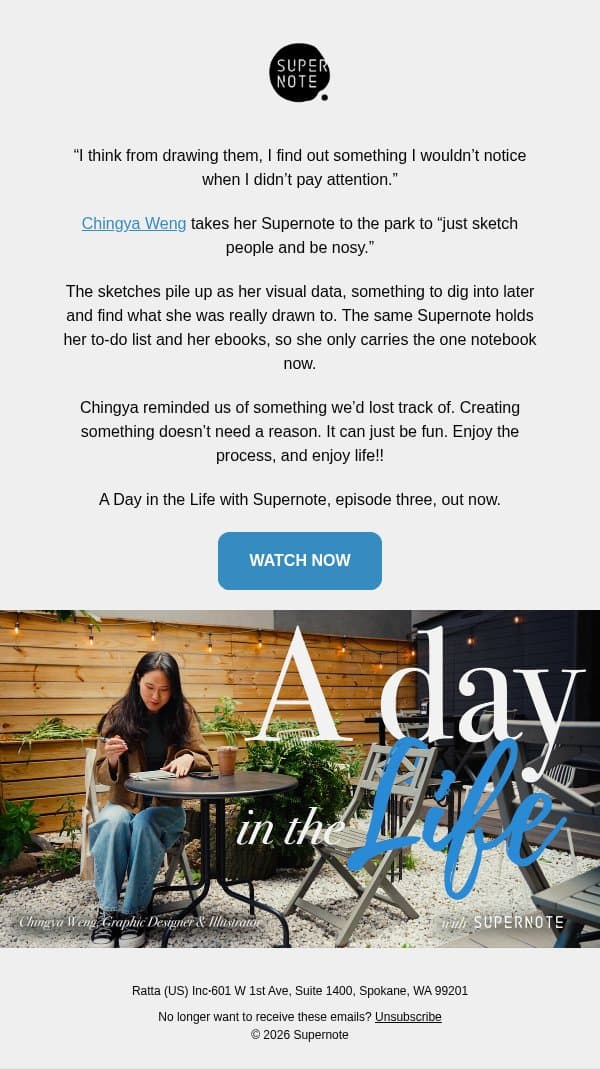 A Day in the Life with Supernote: Chingya Weng, Graphic Designer & Illustrator email from Supernote screenshot