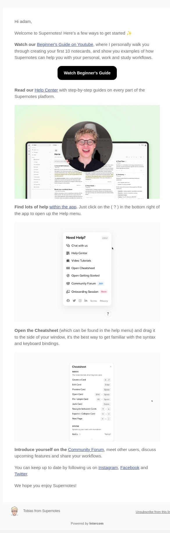 Getting Started with Supernotes ✨ email from Supernotes screenshot