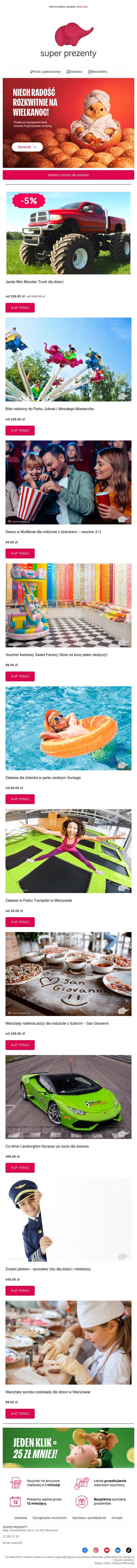 Zajączek przynosi dzieciom coś więcej niż słodycze… 🐰 email from Superprezenty.pl screenshot