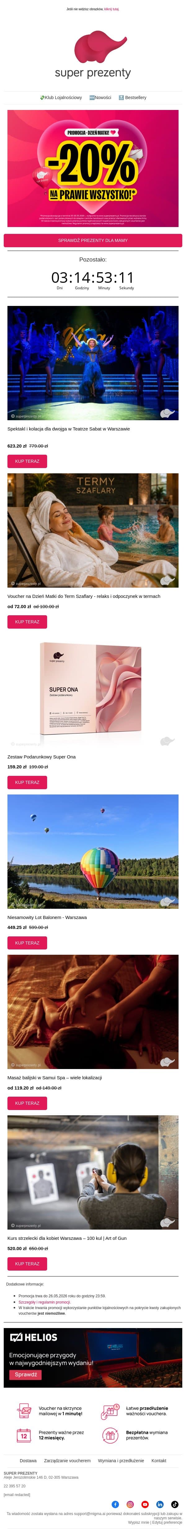 🌼 -20% na prawie WSZYSTKO na Dzień Matki! 🌼 email from Superprezenty.pl screenshot