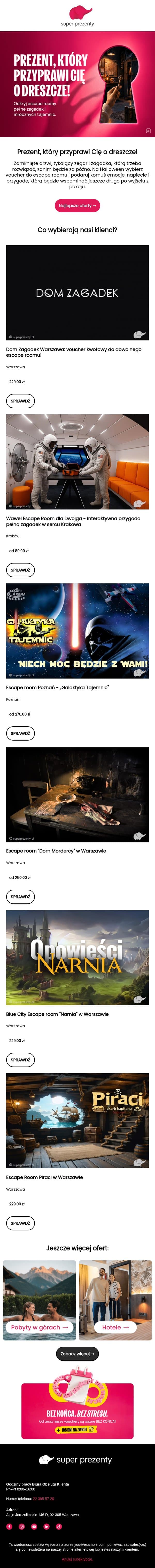 Escape roomy pełne tajemnic, zagadek i mrocznych scenariuszy! 👻 email from Superprezenty.pl screenshot