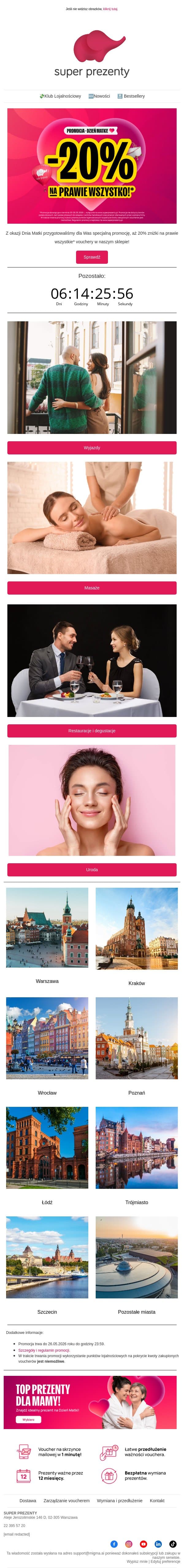 -20% na prawie WSZYSTKO! 😍 email from Superprezenty.pl screenshot