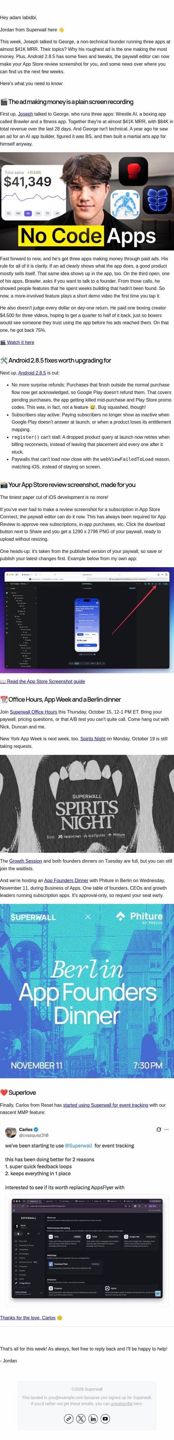 What's New at Superwall: Why Raw Ads Win, Android 2.8.5 Fixes and More email from Superwall screenshot