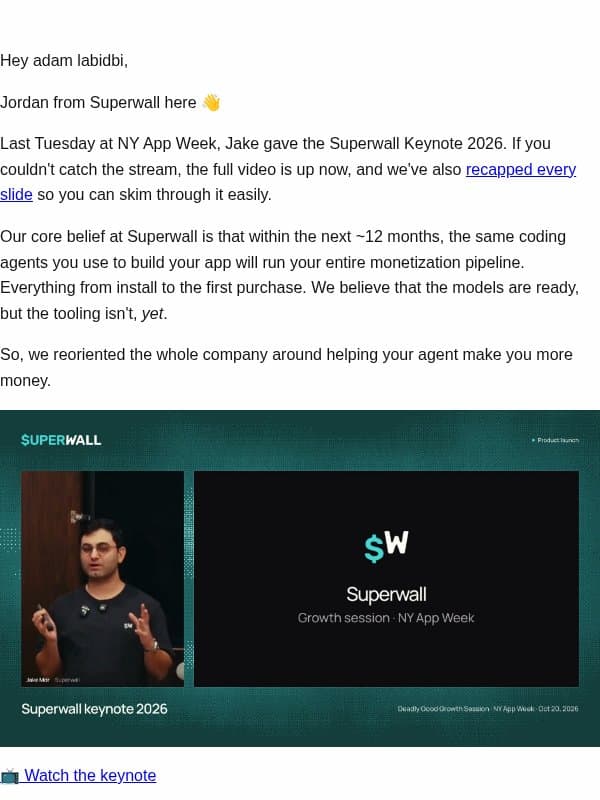Superwall Keynote 2026: Let your agent run your monetization email from Superwall