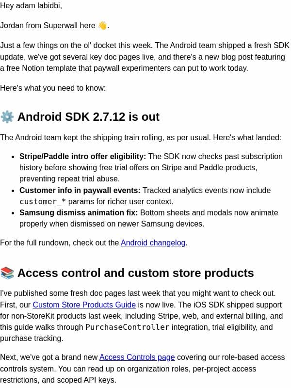 What's New at Superwall: A Free Paywall Experiments Notion Template, Pingo's Growth Strategy, and More email from Superwall