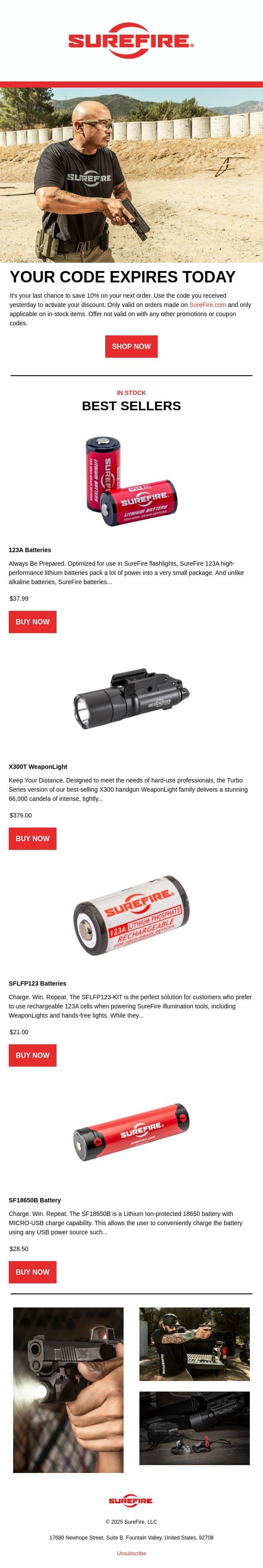 Last Day to Save! email from SureFire screenshot