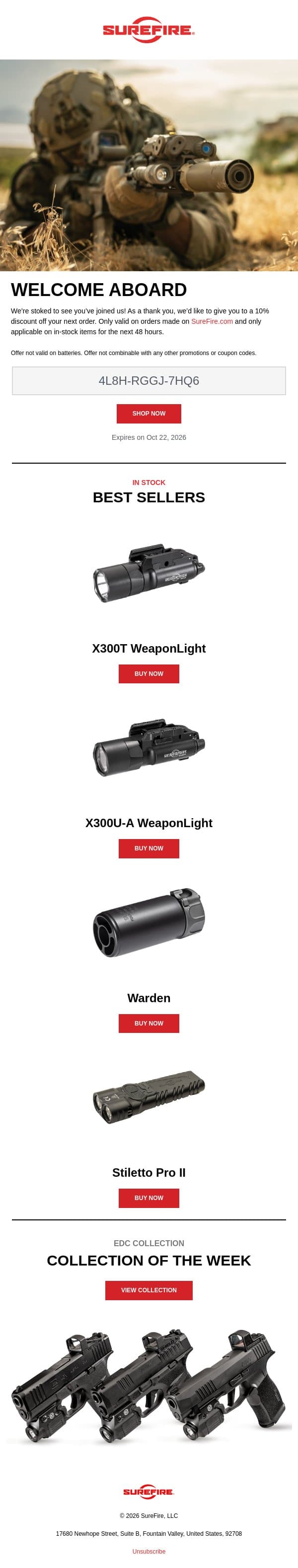 Welcome to SureFire email from SureFire screenshot