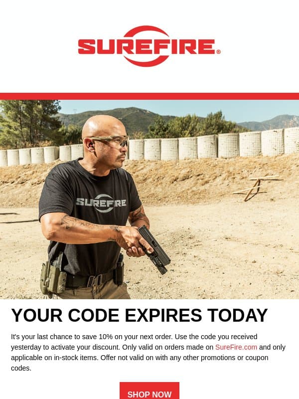 Last Day to Save! email from SureFire