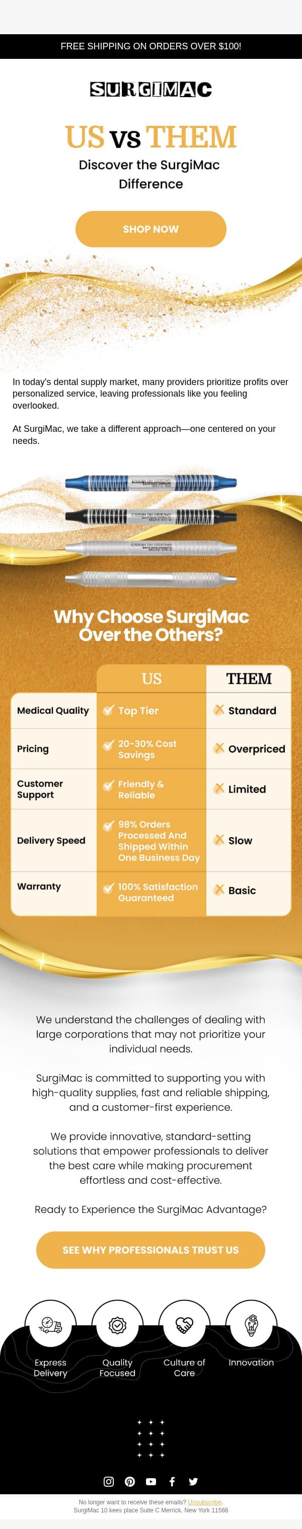 US vs THEM - Discover the SurgiMac Difference email from SurgiMac screenshot