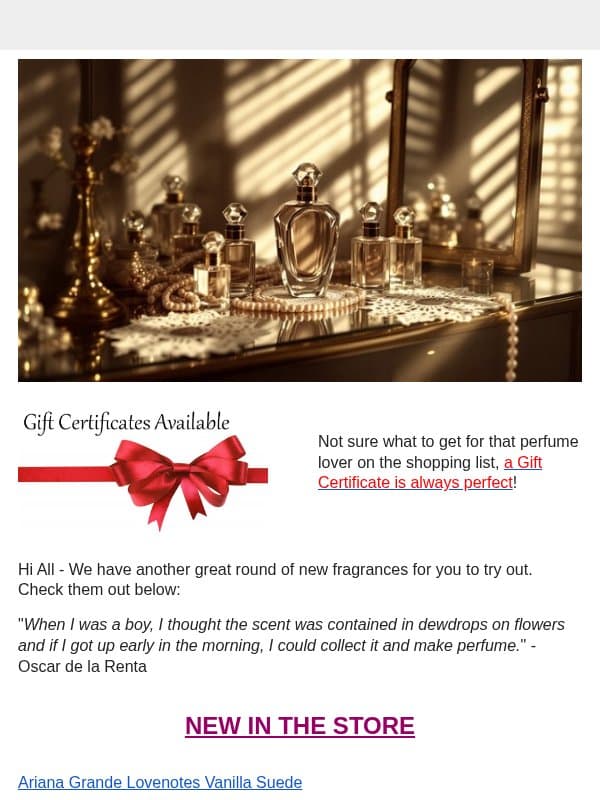 Some Great New Fragrances in Stock! email from Surrender to Chance