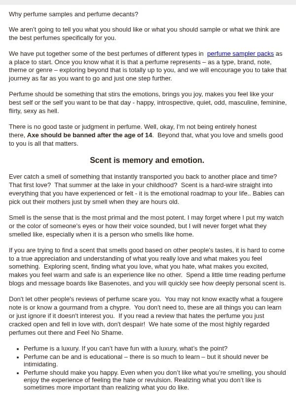 Why Sample Perfume, and How does that work? email from Surrender to Chance