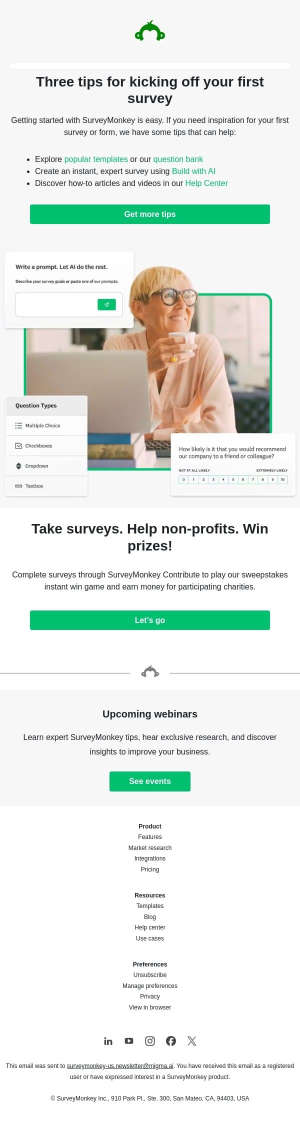 Tips & tricks for your first survey email from SurveyMonkey screenshot