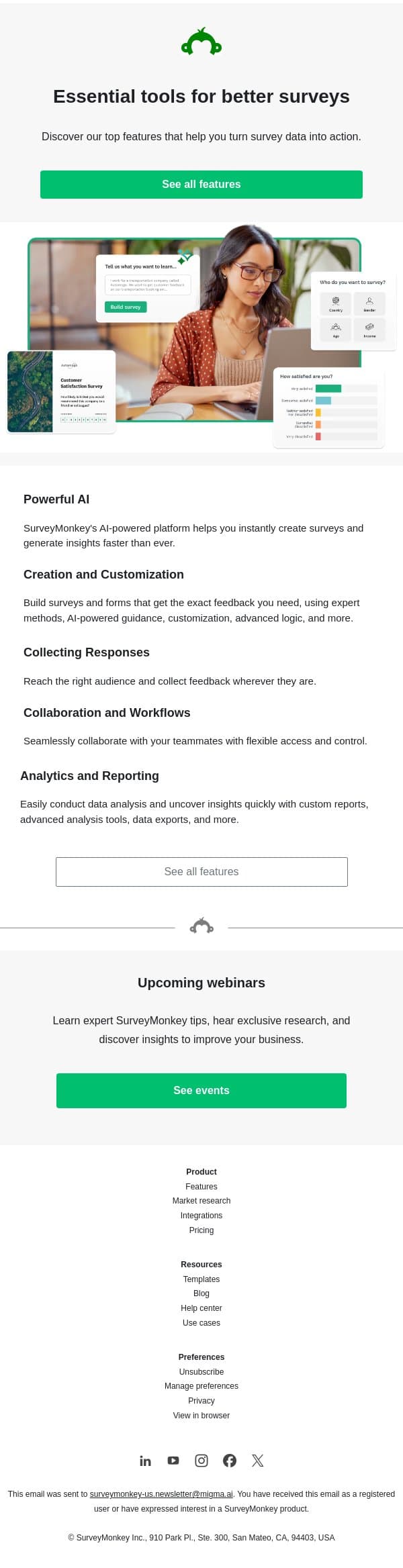 These features are for you email from SurveyMonkey screenshot