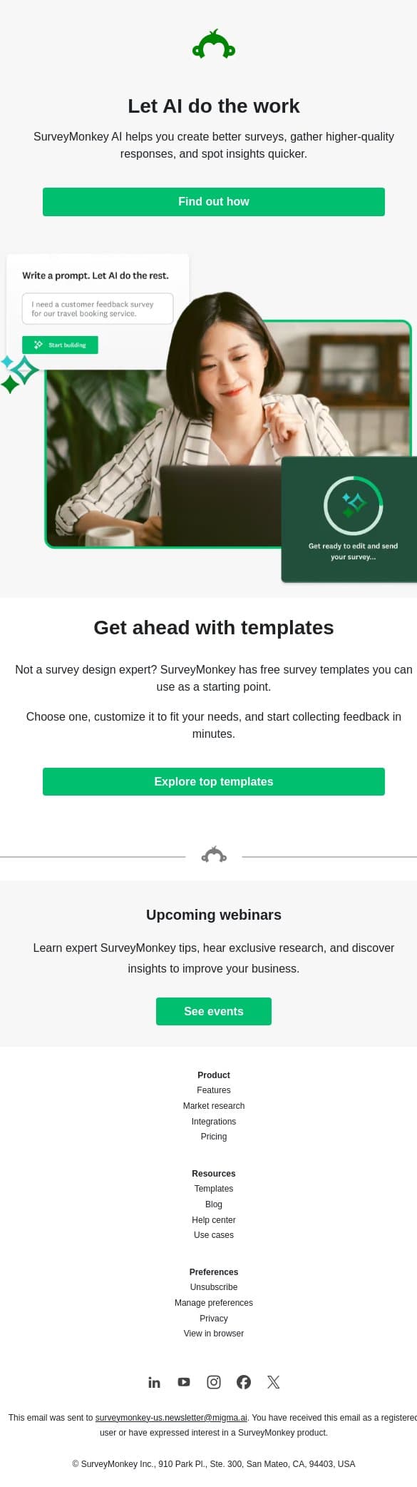 Two easy ways to create your first survey email from SurveyMonkey screenshot
