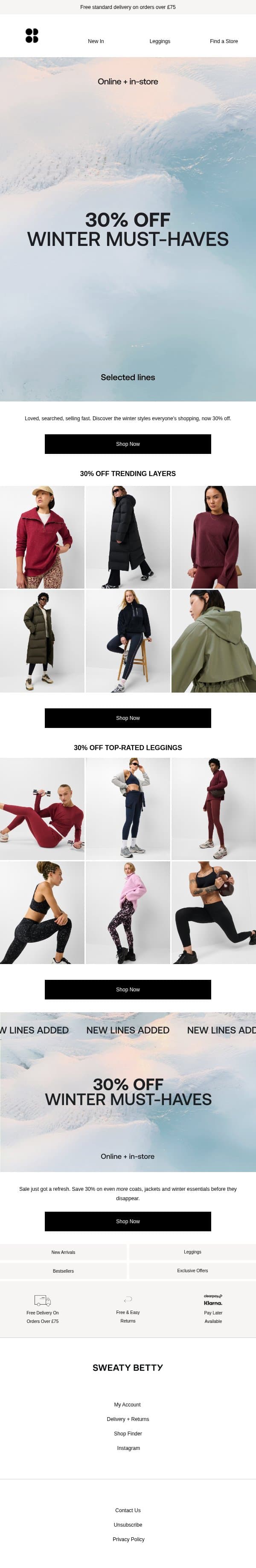 Trending styles | 30% off winter must-haves ⭐ email from Sweaty Betty screenshot