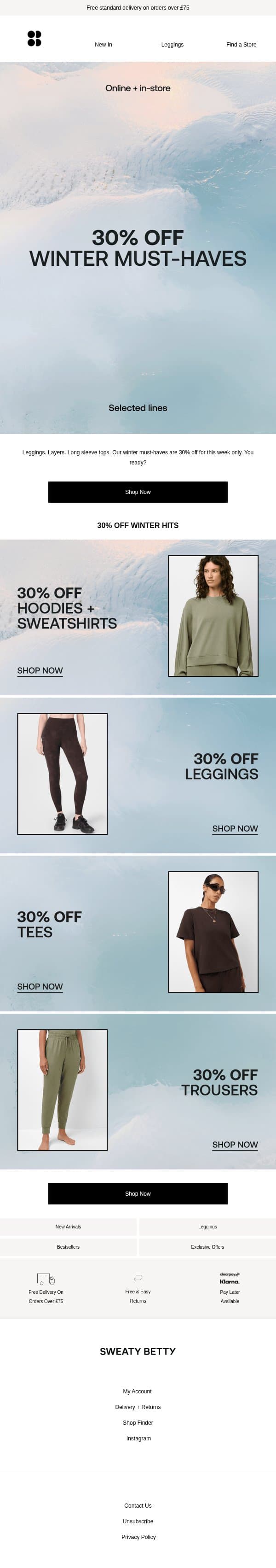 30% off winter must-haves starts now 🚨 email from Sweaty Betty screenshot