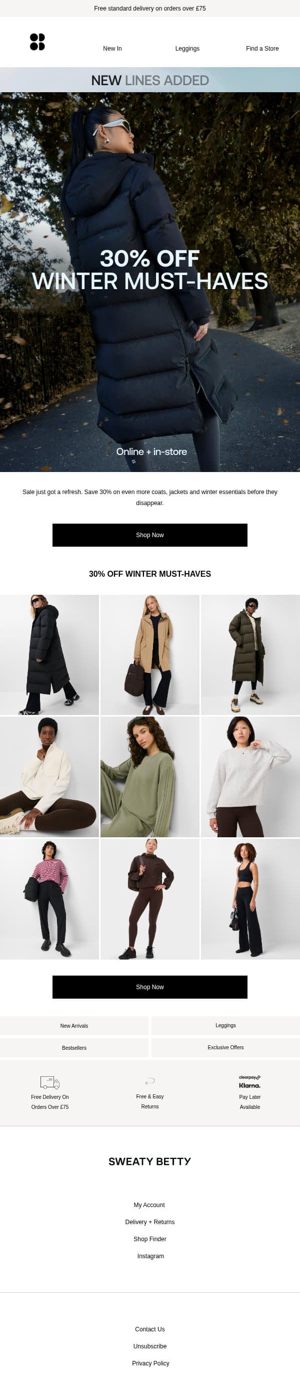 30% off more winter must-haves email from Sweaty Betty screenshot